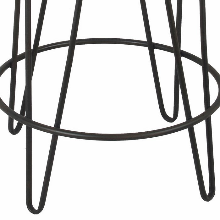 Wood and Metal Bar Height Stool with Hairpin Legs, Set of Two, Brown and Black