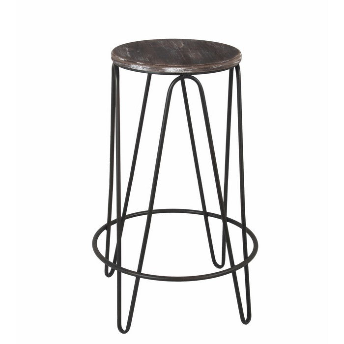Wood and Metal Bar Height Stool with Hairpin Legs, Set of Two, Brown and Black