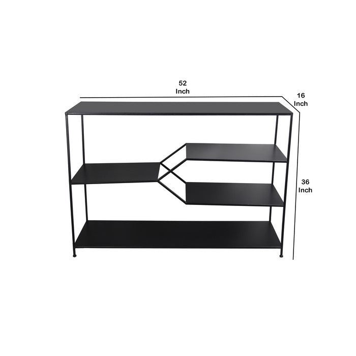 Metal Console Table Rack with Four Spacious Open Shelves, Black
