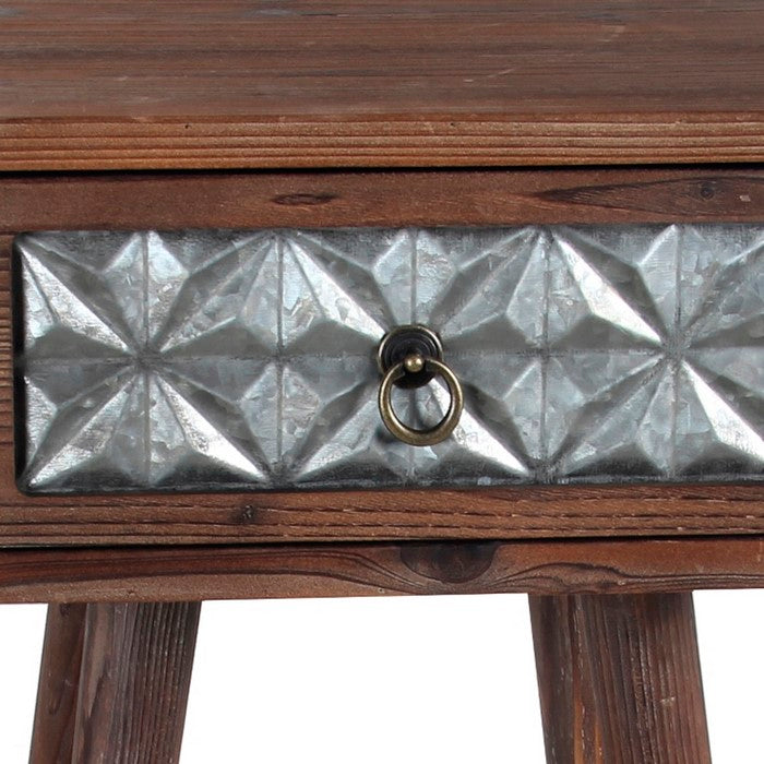 Wood and Metal Accent Table with One Spacious Drawer, Brown and Gray