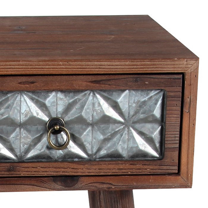 Wood and Metal Accent Table with One Spacious Drawer, Brown and Gray