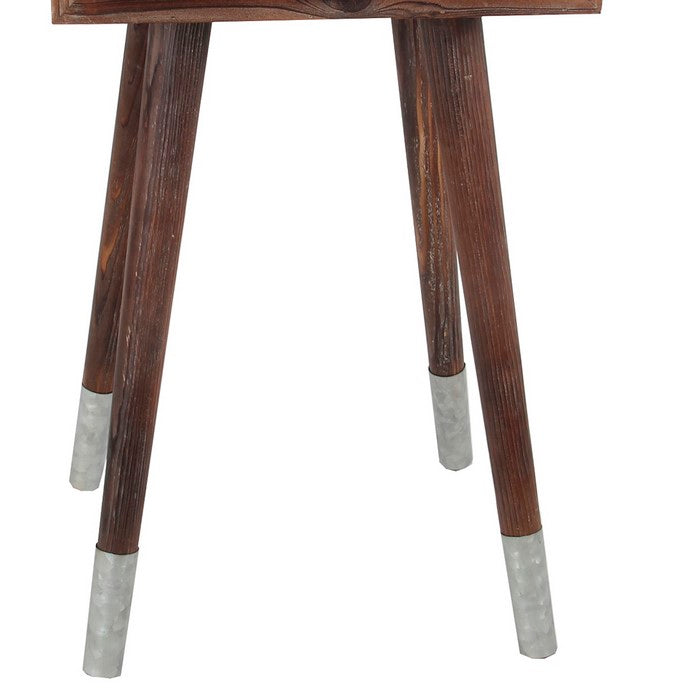 Wood and Metal Accent Table with One Spacious Drawer, Brown and Gray