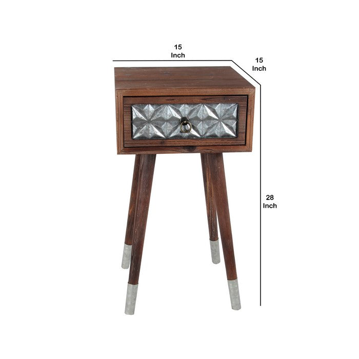 Wood and Metal Accent Table with One Spacious Drawer, Brown and Gray