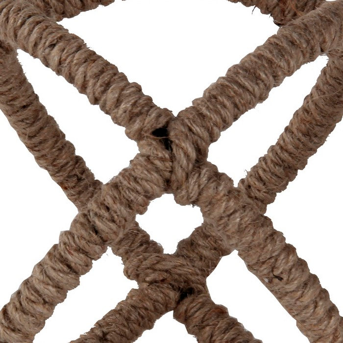 Large Metal and Rope Orb Spheres with Irregular Design, Brown
