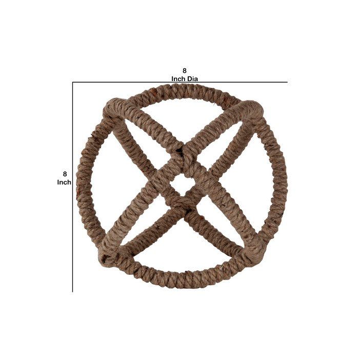 Large Metal and Rope Orb Spheres with Irregular Design, Brown