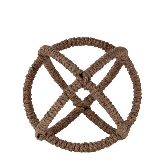Large Metal and Rope Orb Spheres with Irregular Design, Brown