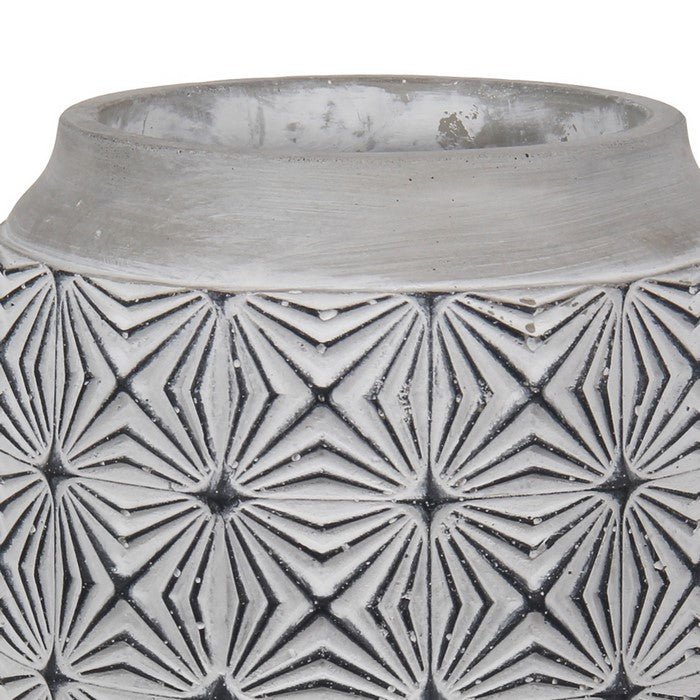 Large Size Cement Table Vase with Geometric Design, White and Gray