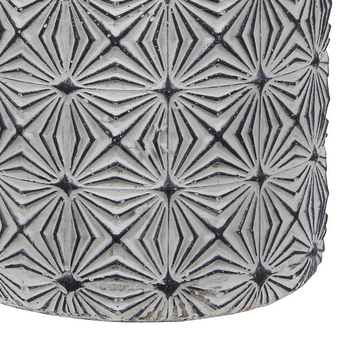 Large Size Cement Table Vase with Geometric Design, White and Gray
