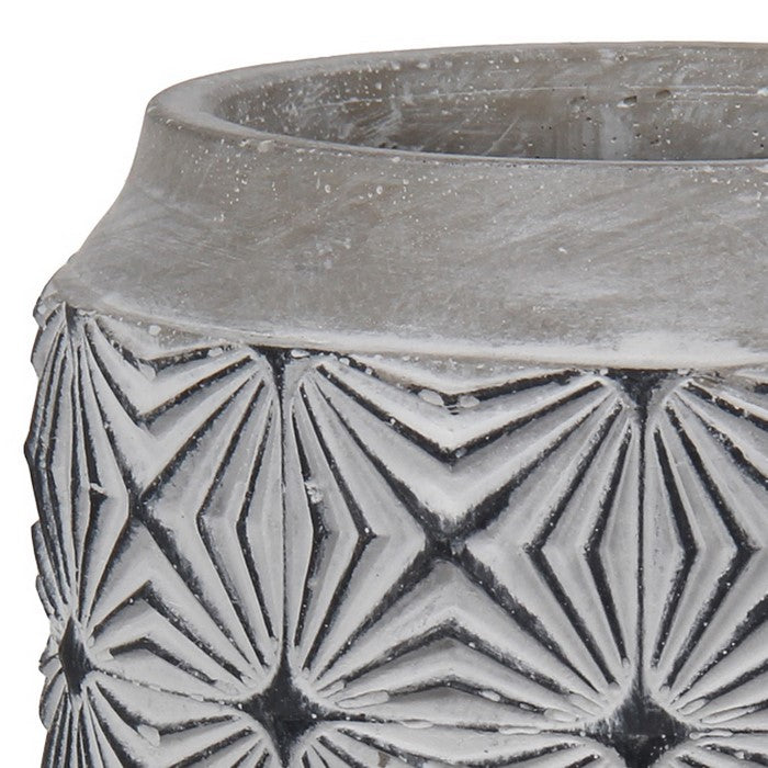 Small Size Cement Table Vase with Geometric Design, White and Gray