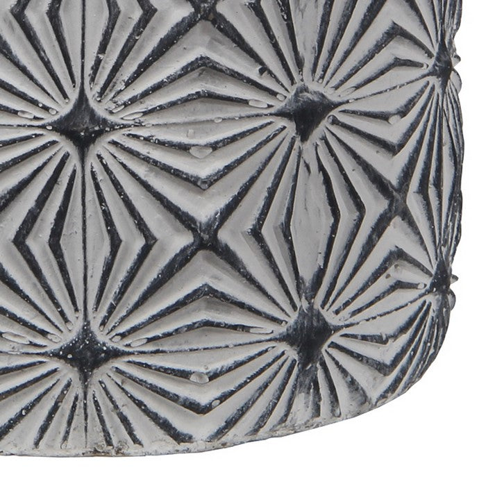 Small Size Cement Table Vase with Geometric Design, White and Gray