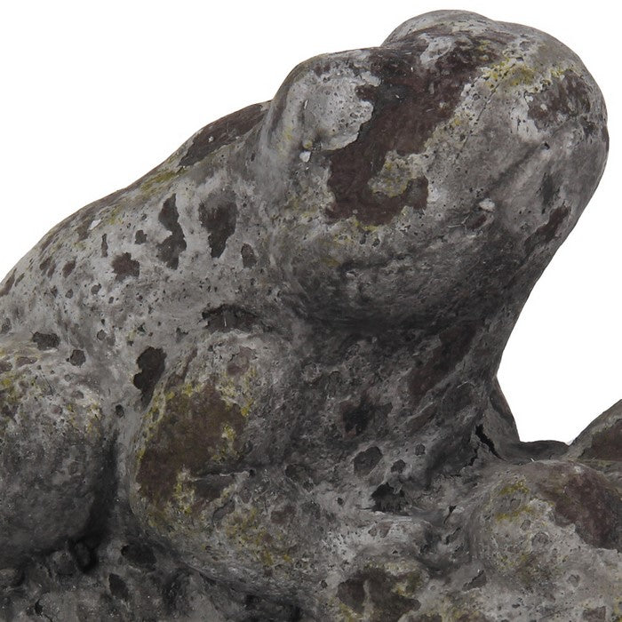 Cement Frog Pair Figurine with Distressed Two Stylized Design, Gray