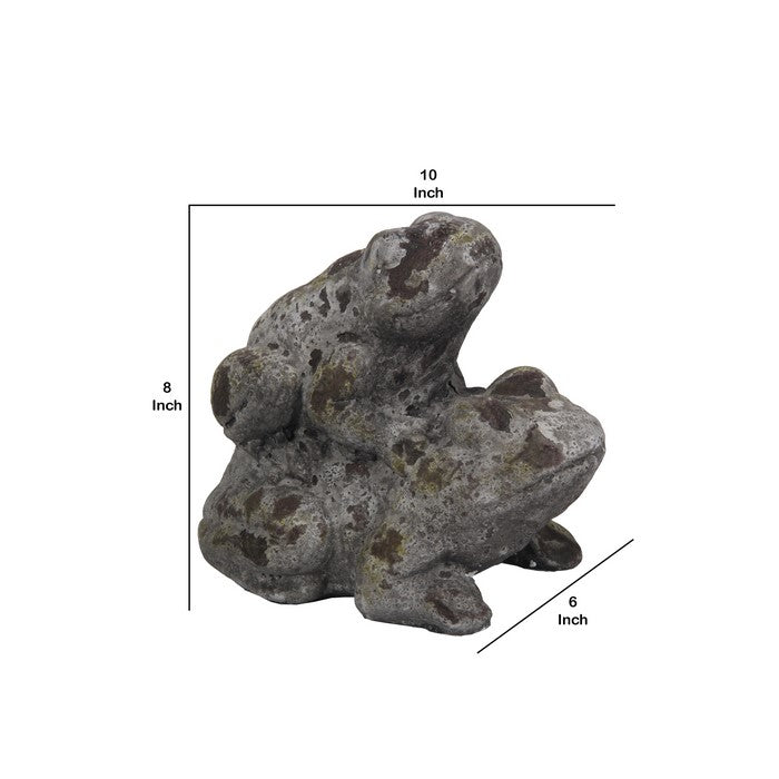Cement Frog Pair Figurine with Distressed Two Stylized Design, Gray