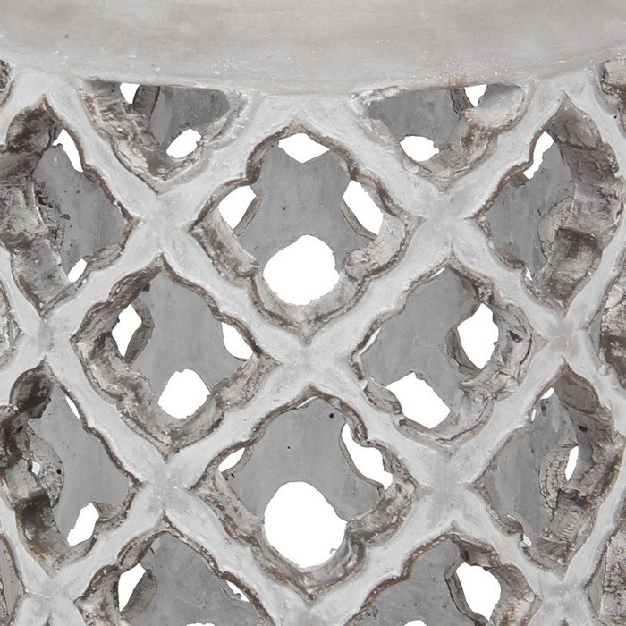 Cement Lantern with Cut Out Design and Hollow Space, Gray