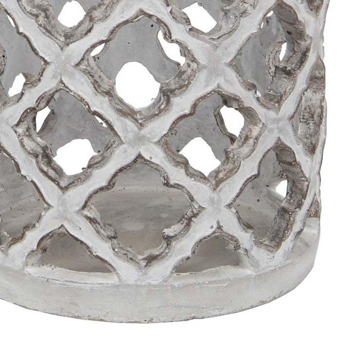 Cement Lantern with Cut Out Design and Hollow Space, Gray