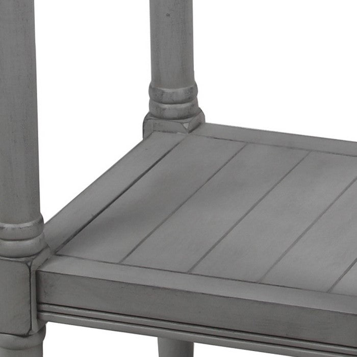 Wooden Square Accent Table with One Paneled Open Shelf, Gray