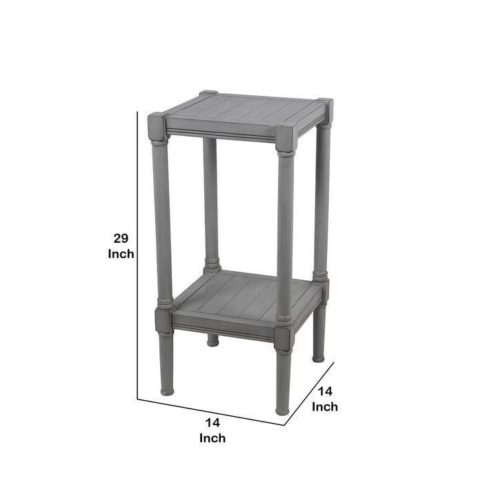 Wooden Square Accent Table with One Paneled Open Shelf, Gray