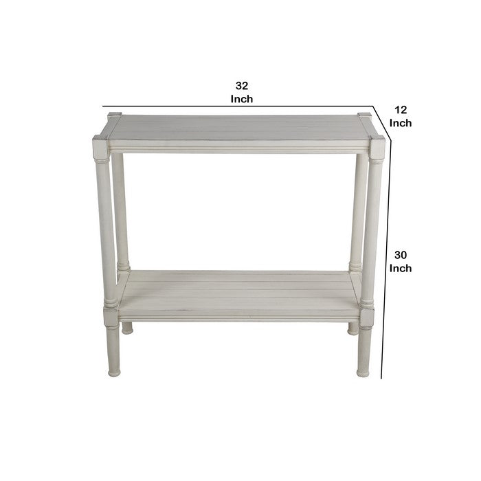 Wooden Rectangular Console Table with One Spacious Open Shelf, White