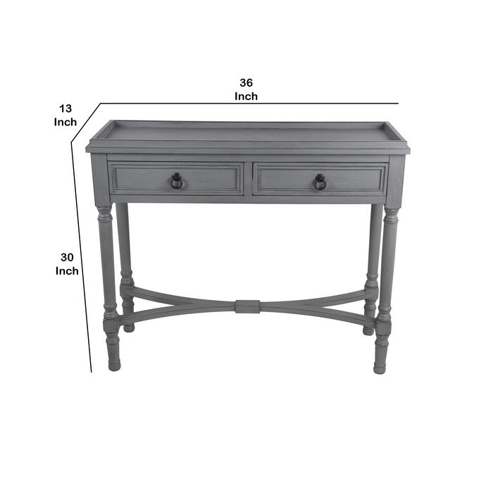 Wooden Rectangular Console Table with Two Spacious Drawers, Gray