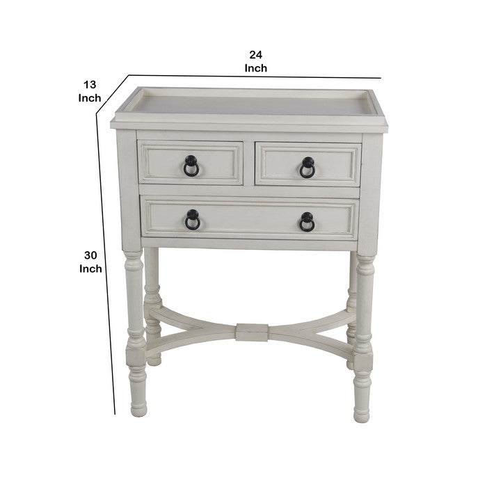 Wooden Rectangular Console Table with 3 Spacious Drawers, White