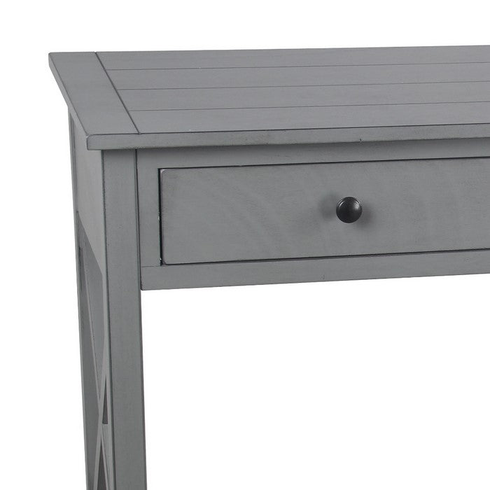 Wooden Console Table with Two Spacious Drawers and X Style Sides, Gray