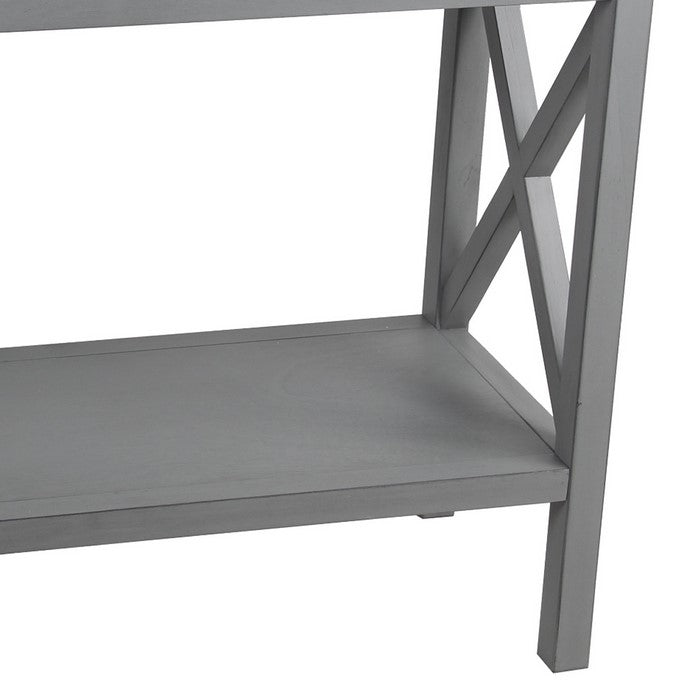 Wooden Console Table with Two Spacious Drawers and X Style Sides, Gray