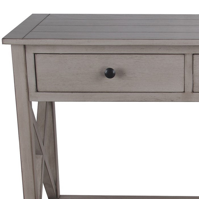 Wooden Console Table with Two Drawers and X Style Braces, Gray