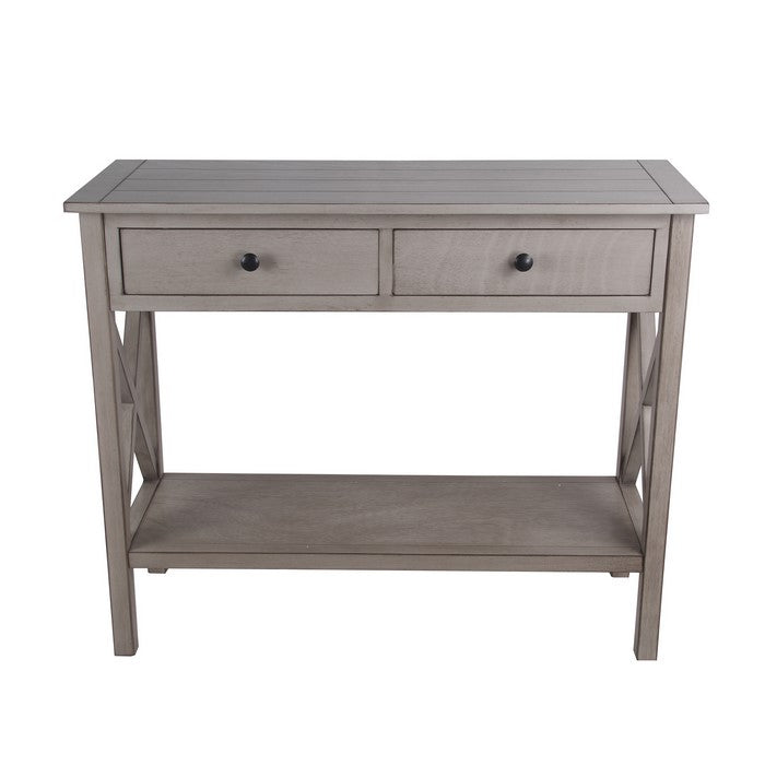 Wooden Console Table with Two Drawers and X Style Braces, Gray