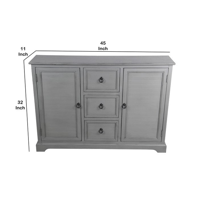 Wooden Sideboard with 3 Spacious Drawers and 2 Door Cabinets, Gray