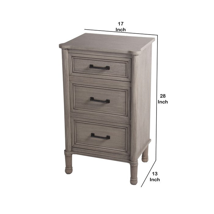 Wooden Accent Nightstand with 3 Spacious Drawers and Handles, Brown