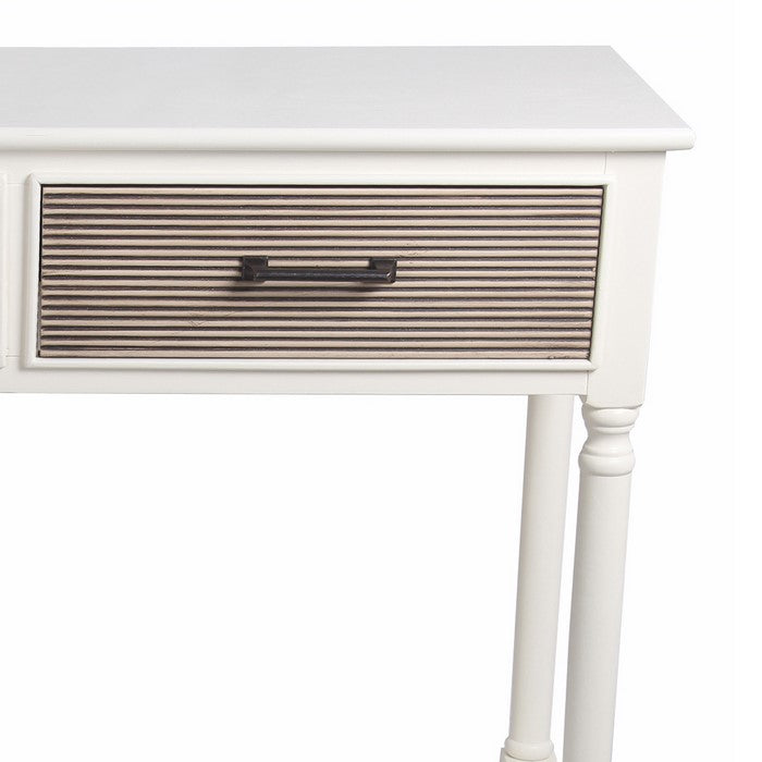 Wooden Console Table with 2 Drawers and Ribbed Design,White and Brown