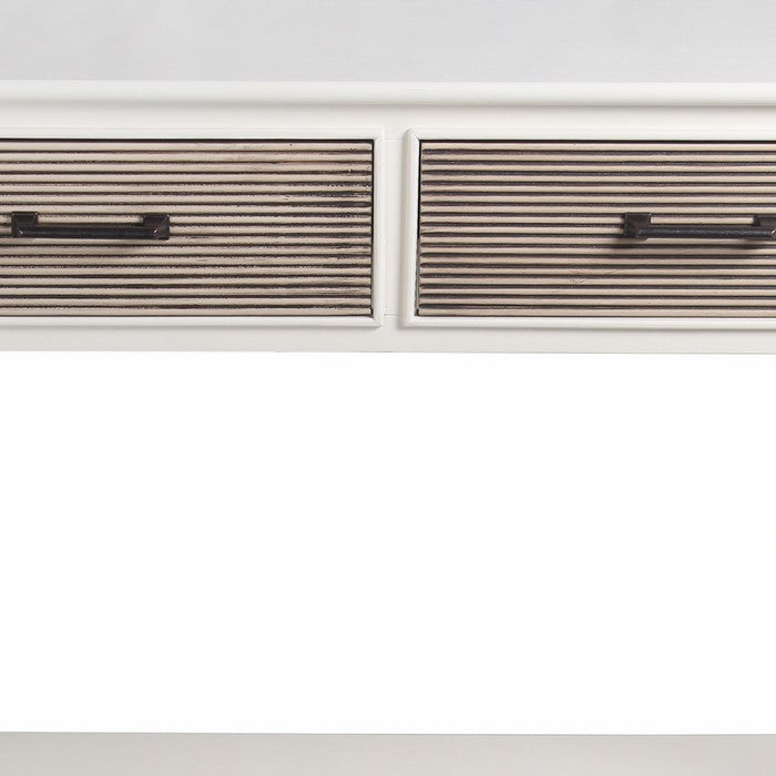 Wooden Console Table with 2 Drawers and Ribbed Design,White and Brown