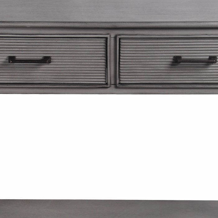 Wooden Console Table with 2 Spacious Drawers and Ribbed Design, Gray