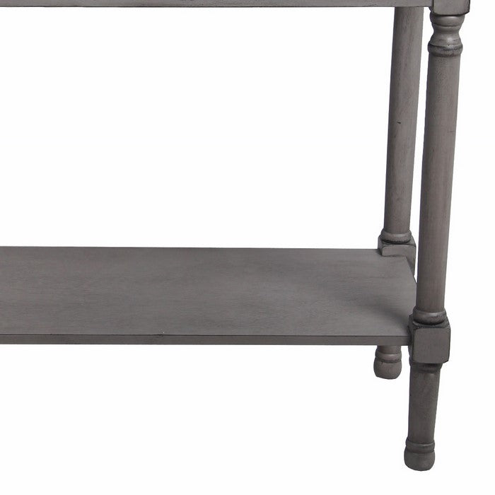 Wooden Console Table with 2 Spacious Drawers and Ribbed Design, Gray