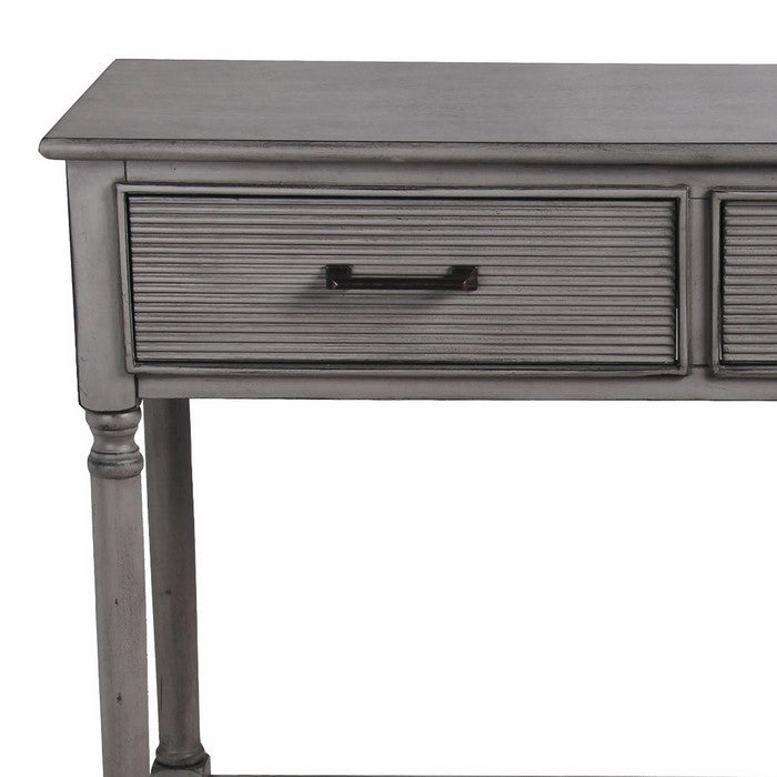 Wooden Console Table with 2 Spacious Drawers and Ribbed Design, Gray