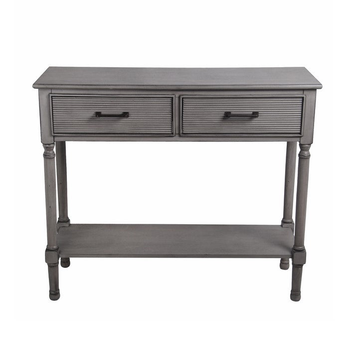 Wooden Console Table with 2 Spacious Drawers and Ribbed Design, Gray
