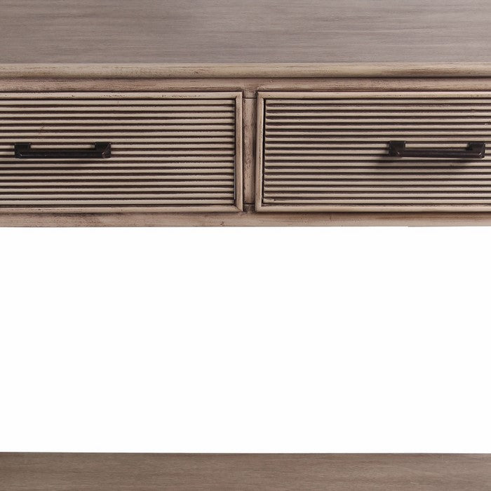 Wooden Console Table with 2 Spacious Drawers and Ribbed Design, Brown
