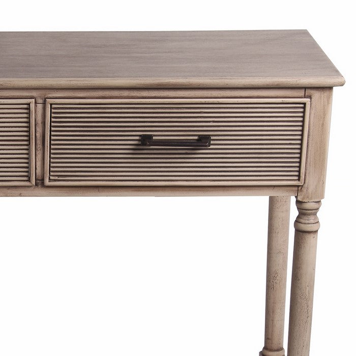 Wooden Console Table with 2 Spacious Drawers and Ribbed Design, Brown