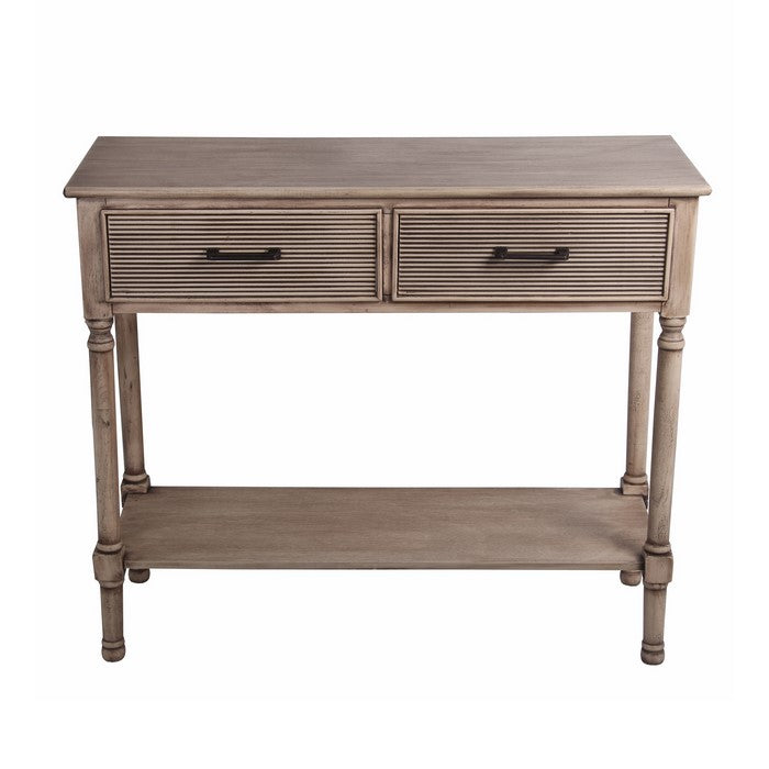 Wooden Console Table with 2 Spacious Drawers and Ribbed Design, Brown