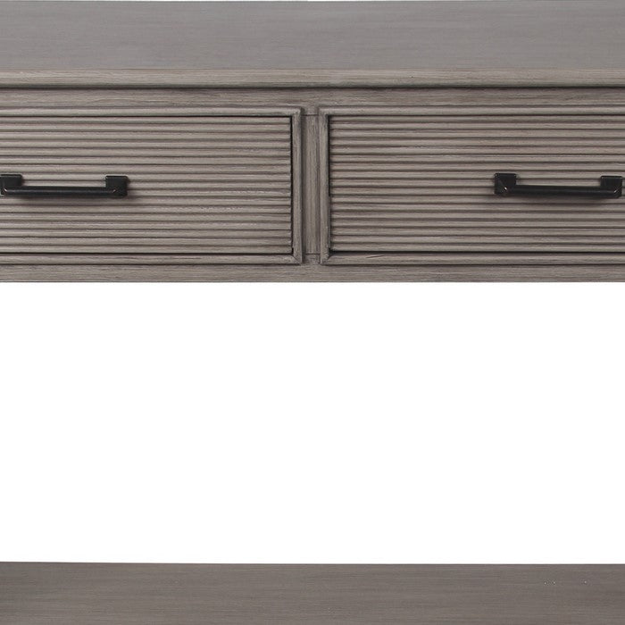 Wooden Console Table with 2 Storage Drawers and Ribbed Design, Gray