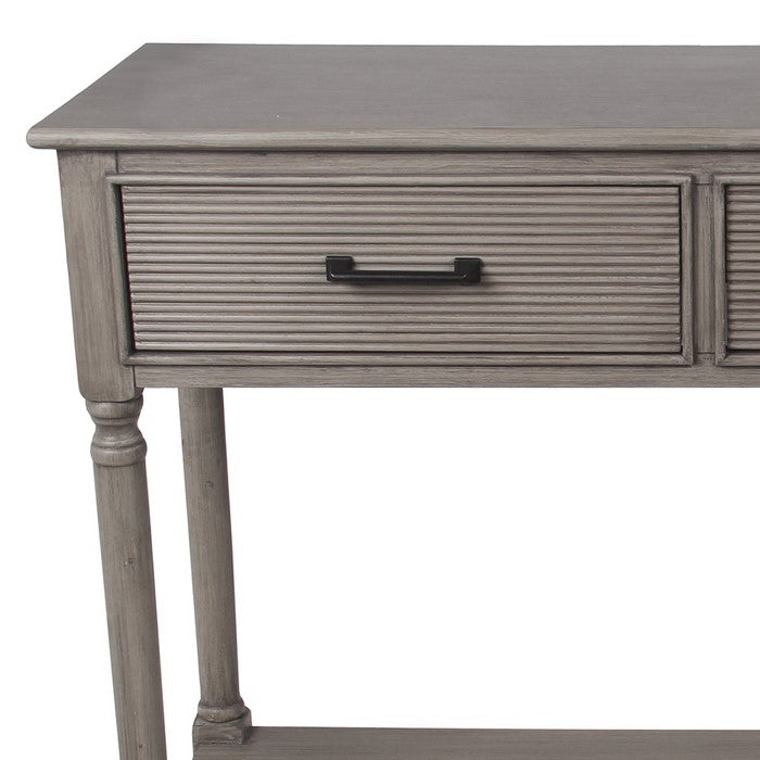 Wooden Console Table with 2 Storage Drawers and Ribbed Design, Gray