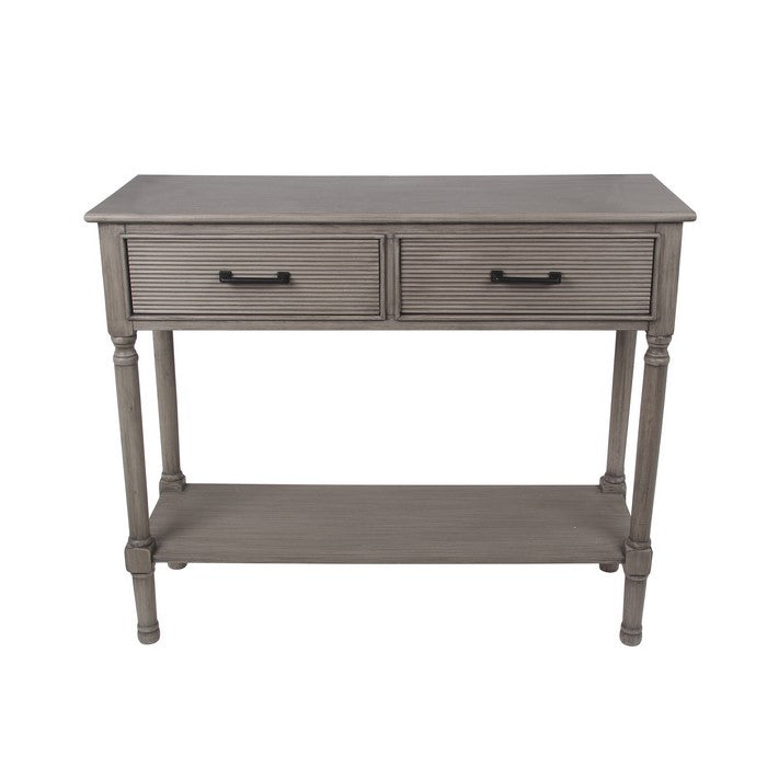 Wooden Console Table with 2 Storage Drawers and Ribbed Design, Gray