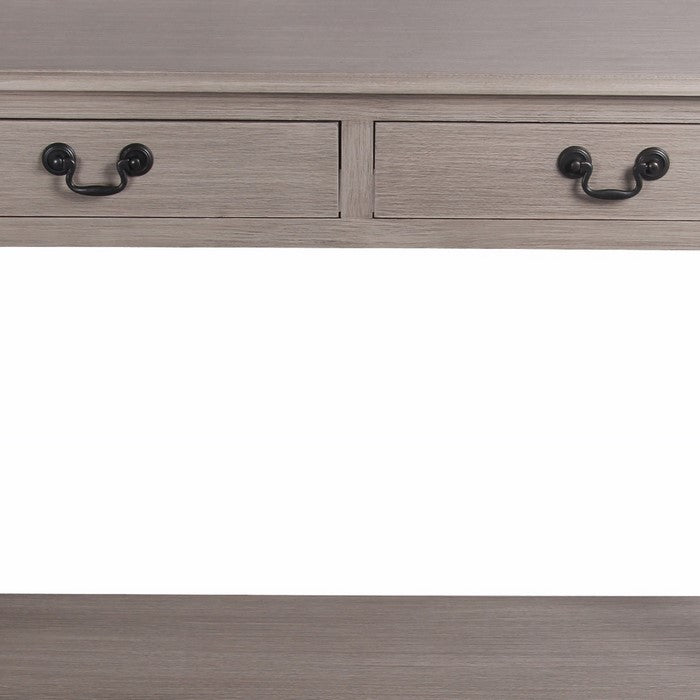 Wooden Console Table with Two Spacious Drawers and Turned Legs, Gray