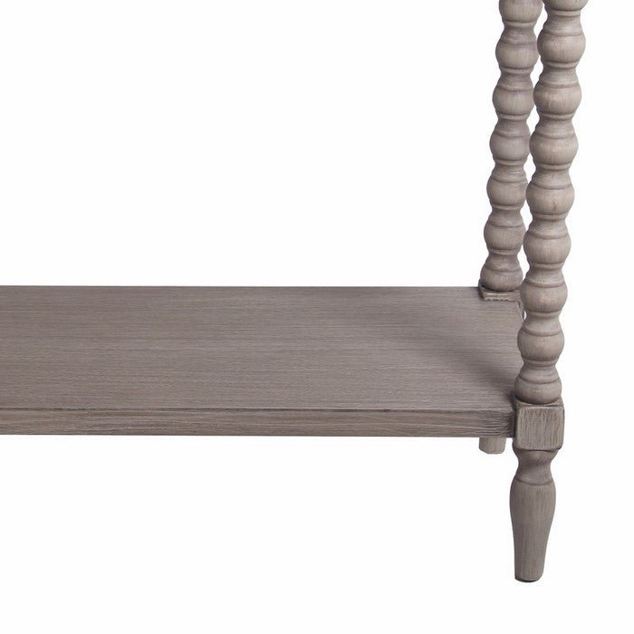 Wooden Console Table with Two Spacious Drawers and Turned Legs, Gray
