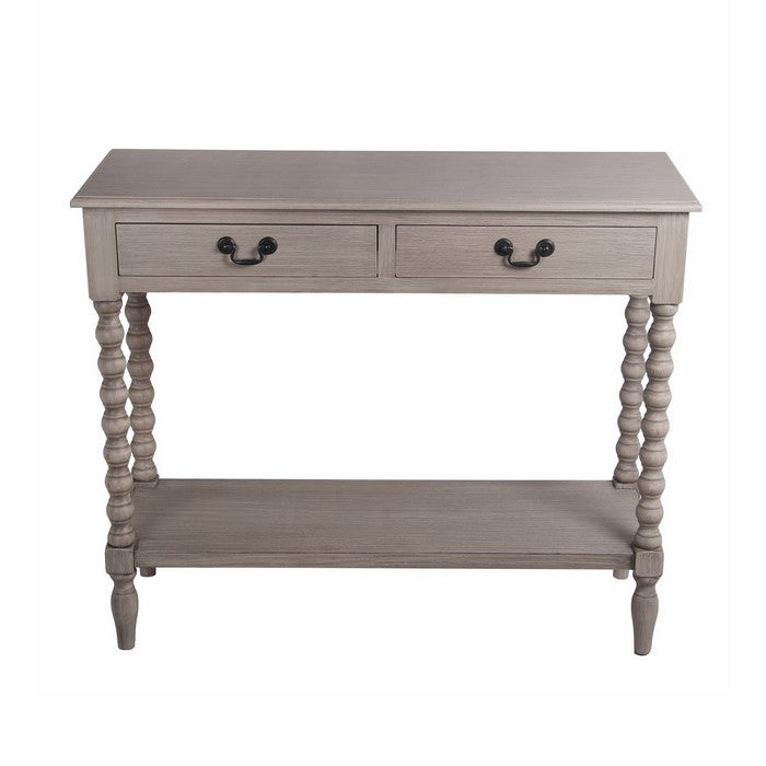 Wooden Console Table with Two Spacious Drawers and Turned Legs, Gray