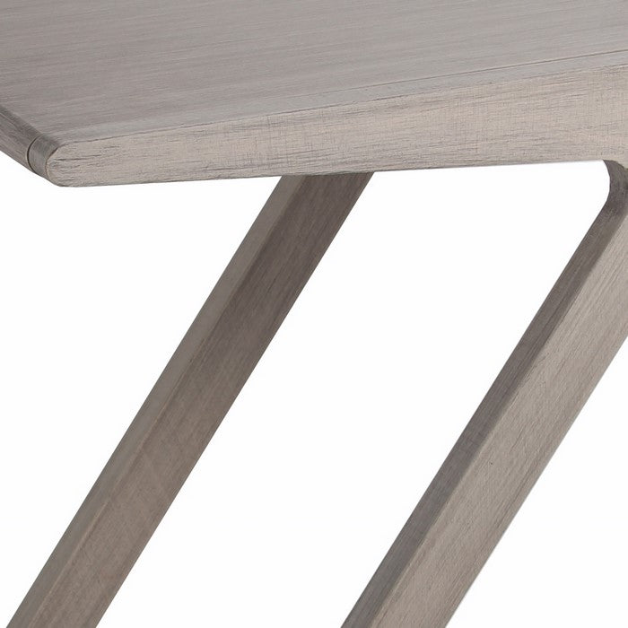 Transitional Wooden Side Table with Unique Z Shape Structure, Gray