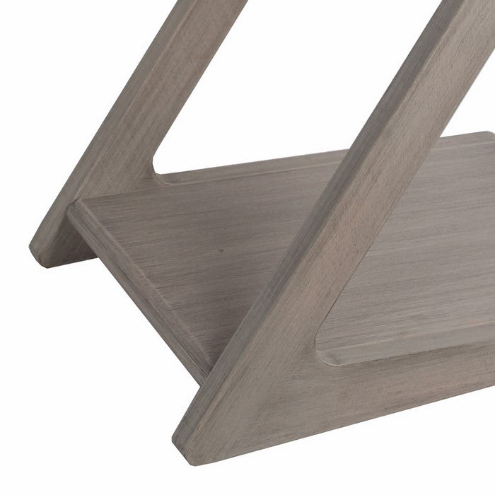 Transitional Wooden Side Table with Unique Z Shape Structure, Gray