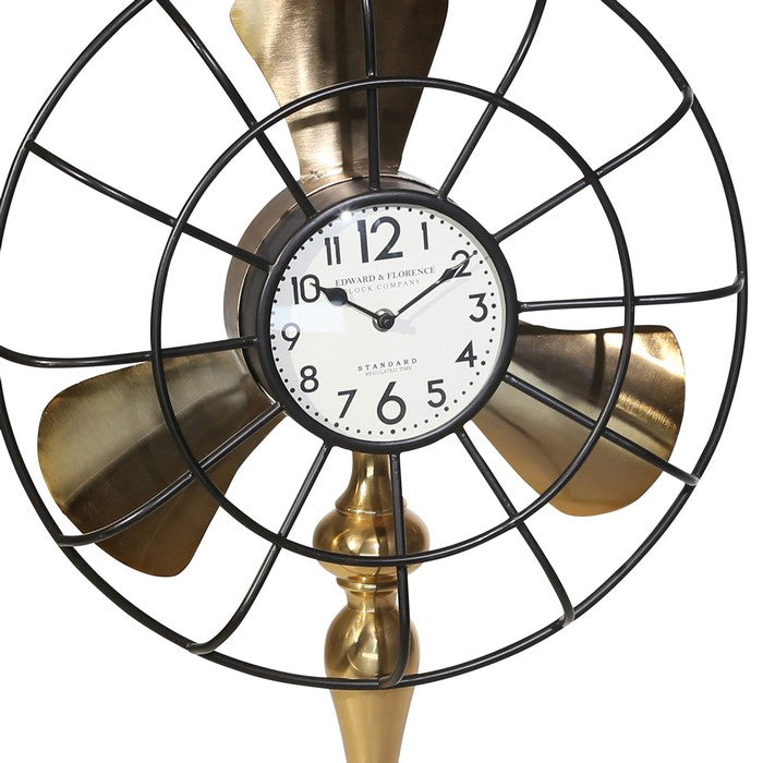 Metal Fan Style Table Clock with Pedestal Base, Small, Gold and Bronze