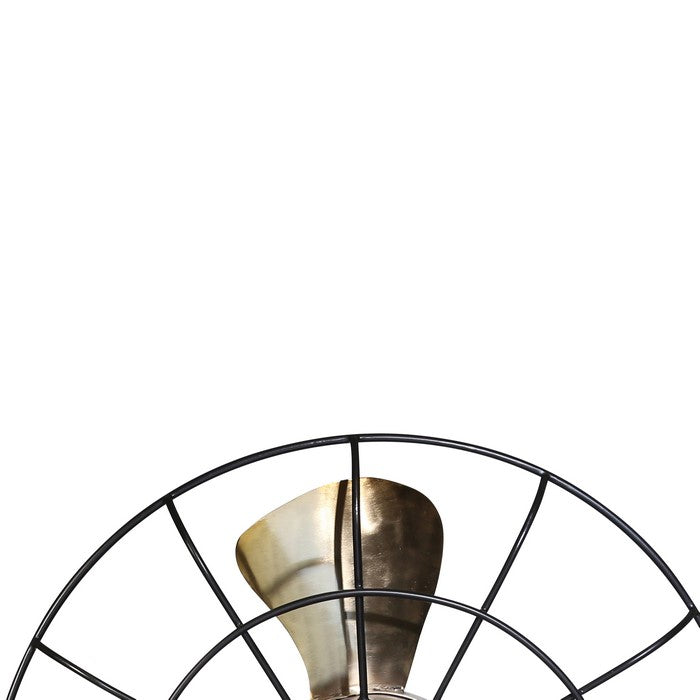 Metal Fan Style Table Clock with Pedestal Base, Large, Gold and Bronze