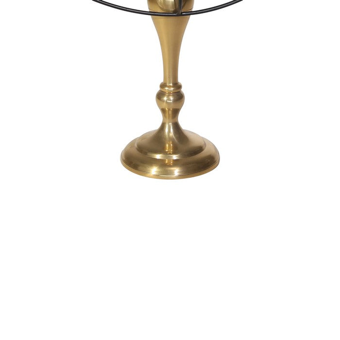 Metal Fan Style Table Clock with Pedestal Base, Large, Gold and Bronze