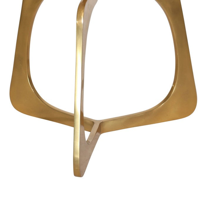 Round Metal Accent Table with Designer Open Base, White and Golden